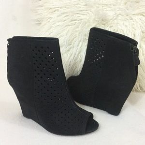 Rebecca Minkoff black suede covered wedge bootie